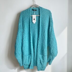 ZESICA Women's XXL Plus Cardigan Blue Popcorn Chunky Knit Open Front Batwing NWT
